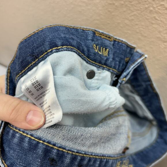 American Eagle Men’s 32x32 Blue Denim Jeans Slim Core Flex Distressed - Picture 9 of 9